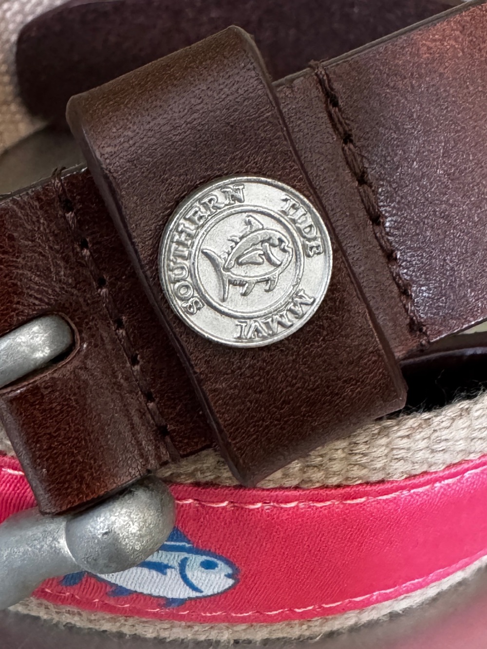 Southern Tide 38 Coral Pink & Tan Canvas Web Belt Skipjack 38 - Picture 9 of 9